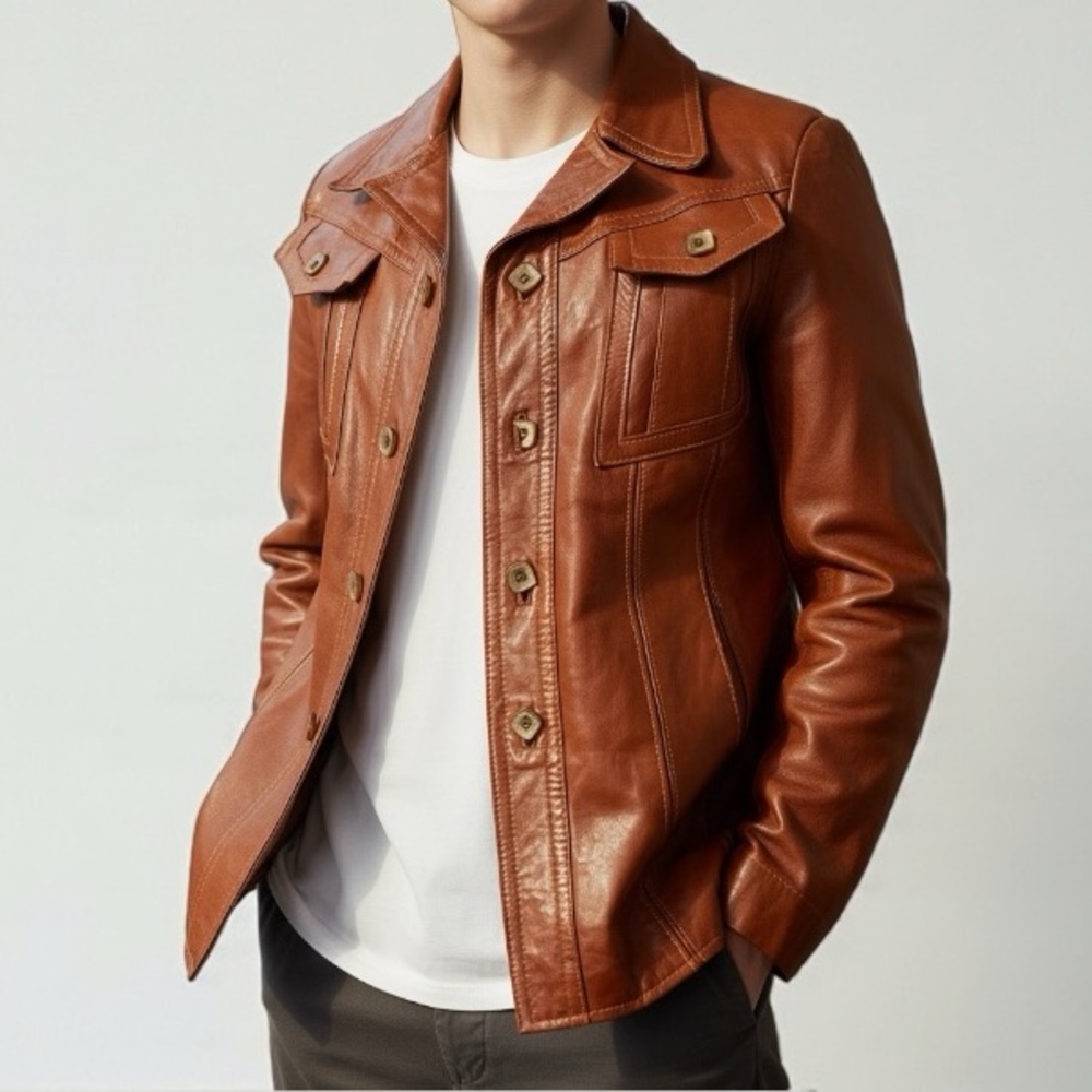 Vintage 70’s Unisex Hudson Bay Leather Jacket In Cognac | Size 38